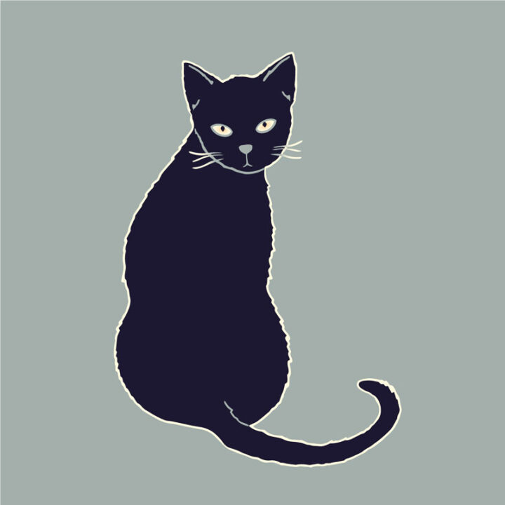 black cat looking over its shoulder tile